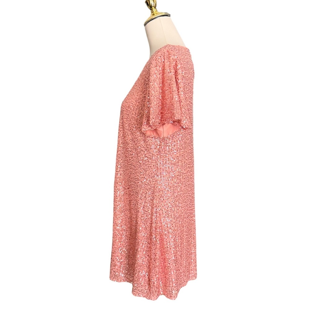 LC Lauren Conrad Pink Peach Sequin Flutter Sleeve Shift Dress Size Medium - Picture 6 of 11